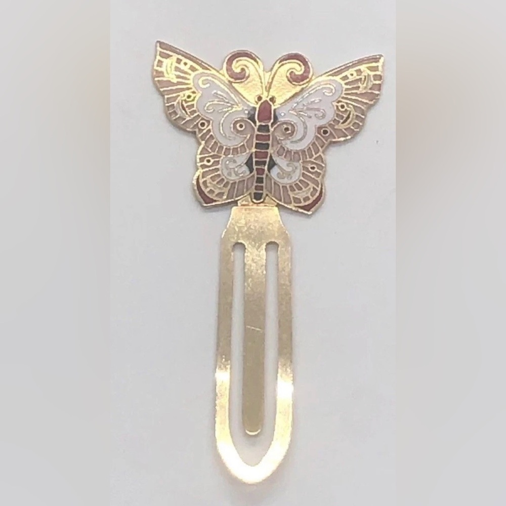 Vintage Brass Enamel Butterfly Paper Clip Style Bookmark Slider
